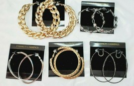 Fashion Earrings Hoops 5 Pair Gold Silver Metallic Lever Back New #2 - £18.20 GBP