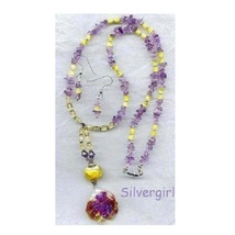 Lovely Lampwork Bali Amethyst Necklace and Earrings - £31.96 GBP