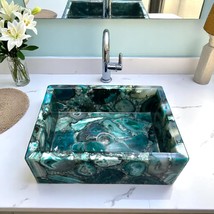 Green Agate Wash Basin Handmade Crystal Vanity Top Kitchen Sink &amp; Bathro... - $806.83+