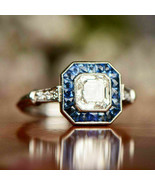 Vintage Art Deco Engagement Sapphire Halo Ring 3.3Ct Diamond 14K White G... - $180.62 CAD