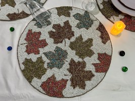 Maple Leaves Beads Placemats, Autumn Table Mats, Designer Charger Plate 13X13 In - £53.07 GBP+