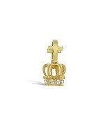 10k Yellow Gold Crown Cross Pendant 3D Charm Cz 0.7&quot; - £141.88 GBP