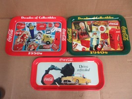 Vintage Set of 3 Coca Cola Metal Serving Trays 1940s 1950s Design - $73.52