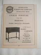 1924 Ad Charlotte Furniture Co., Mich. Radio Cabinets and Unusual Furniture - $148.93 MXN