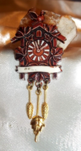 Vintage Molded Plastic Black Forest Cuckoo Clock Pin w Pendulum Germany Souvenir - £7.90 GBP