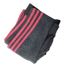 Adidas Women&#39;s 3S Leggings Size Medium Gray Pink Striped Workout Stretch - £31.07 GBP