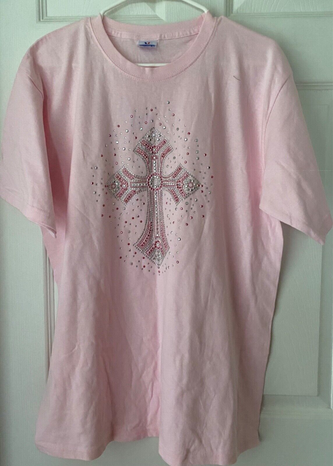 Yazbek Pink Embellished (with Cross) Short Sleeve Crew Neck T-Shirt Size L - £7.37 GBP