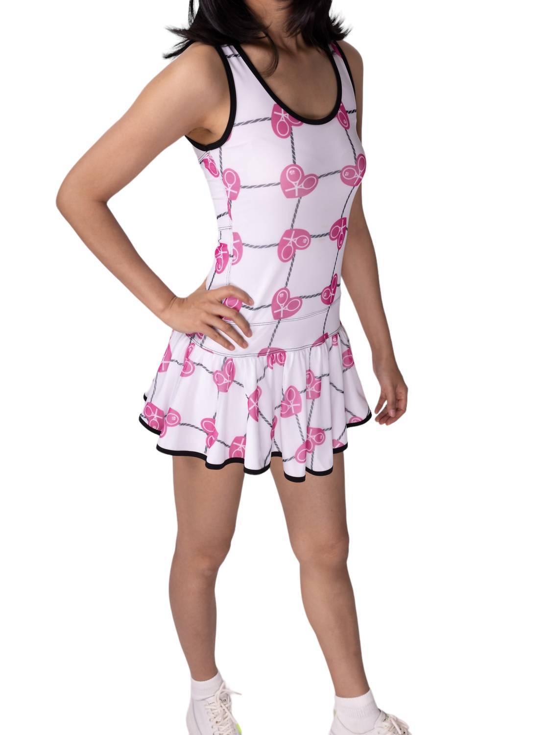 Love Love Tennis Limited Sandra Mee Court Tennis Dress Pink Hearts &amp; Net - $312.00