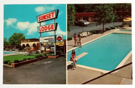Sunset Lodge Swimming Pool Old Car Abilene Texas TX Curt Teich Postcard c1960s - £3.99 GBP