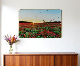 24&quot; Red Blue And Gold Solid Wood and Acrylic Silent Poppies Floral Wall ... - $215.52