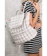 Medium Grey Solid Flapped Quilted Puffer Backpack - $47.60