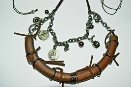 Hand Made Designer Wood And Metal Necklace,Ooak - £15.82 GBP