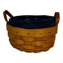Vintage Longaberger Small Circle Basket Double Leather Handle 2003 Combo Liner - $28.04