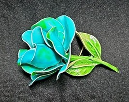 Vintage Retro 3D Blue Green Rose Brooch Pin Chunky Enamel Flower Jewelry... - €18,12 EUR