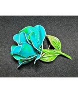 Vintage Retro 3D Blue Green Rose Brooch Pin Chunky Enamel Flower Jewelry... - €17,97 EUR