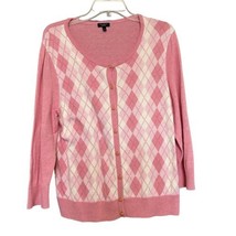 Talbots Black Label Silk Blend Pink Argyle Cardigan Sweater XL Enamel Bu... - $23.75