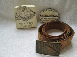 Philmont belt &amp; buckle, Cimarron, N.Mexico, Philmont scout ranch, tooth/Philmont - £57.91 GBP