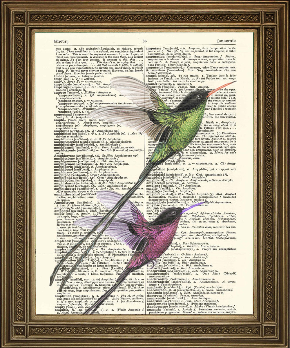 Lang Rücken Vögel Kunst: Romantische Liebe Geschenk Wandbehang Auf Vintage - £5.22 GBP
