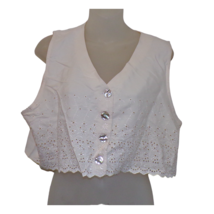 NWT Vintage 80s 90s Off-White Eyelet Crop Top  Vest Shell Buttons sz L - £23.43 GBP