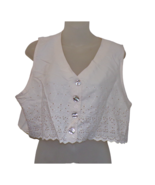 NWT Vintage 80s 90s Off-White Eyelet Crop Top  Vest Shell Buttons sz L - £23.22 GBP