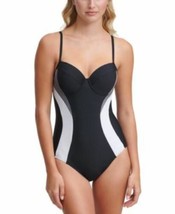 $108 Dkny Colorblocked Tummy-Control Underwire One-Piece Swimsuit Black ... - £43.14 GBP