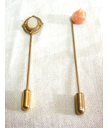 Vintage 12K Gold Filled Lapel Pins Pink Porcelain Rose &amp; Pearl White Sto... - €84,43 EUR