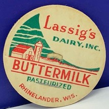 Dairy milk bottle cap vtg farm advertising Lassigs buttermilk Rhinelande... - $7.87