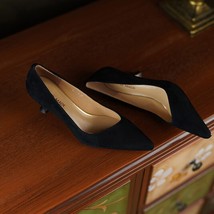 Real Natural Leather Women Thin Heels Pumps Pointy Toe Shallow Pump Nude Elegant - £94.74 GBP