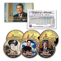 RONALD REAGAN *100th Birthday* 24K Gold Plated Quarters 3-Coin Set Life &amp; Times - £8.14 GBP