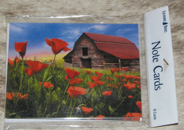 LEANIN TREE Field of Poppies w/ Log Barn #35573~8 Notecards~Blank Inside~ - £6.08 GBP
