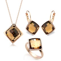 MOONROCY Rose Gold Color Crystal Necklace Earrings and Ring Jewelry Sets... - $23.55