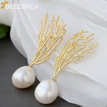 S925 Silver Goldplated Coral Branch Natural Baroque Pearl Stud Earrings For Wome - £53.93 GBP