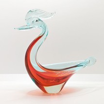 Murano Art Glass Swan / Bird Bowl, Red &amp; Blue Sommerso, Handmade, Venetian - $22.93