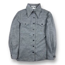 Vtg 70s Western Flap Pocket Gray Wool Dacron Polyester Shirt Dagger Coll... - £31.57 GBP