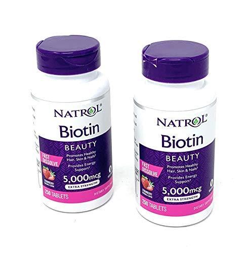 250 Tablets Natrol Biotin Beauty Fast Dissolve Strawberry Flavor 5000 mcg 2 PACK - $34.99