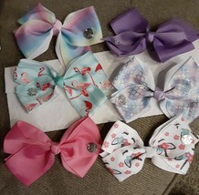 6pc 5&quot; Large Hair Bows for Girls with Heart Emblem Unicorn - £5.53 GBP