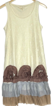 Ryu Sleeveless Dress Size Medium Slip Cream Lace Brown Ruffle Tiered Rosettes - £14.06 GBP