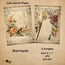 Printable Junk Journal Pages Flowers Script Vintage Digital Download Card Making - £3.12 GBP