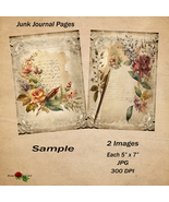 Printable Junk Journal Pages Flowers Script Vintage Digital Download Car... - £3.12 GBP