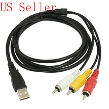 New 5ft USB Male A to 3 RCA AV A/V TV Adapter Cord Cable for PC Computer - £12.48 GBP