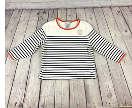 Sag Harbor Sport Women&#39;s Striped Shirt Petite Medium 3/4 Sleeves Orange Trim - £10.69 GBP