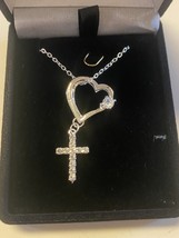 Brazilian Silver Heart &amp; Cross 20&quot; Necklace, New - £18.04 GBP