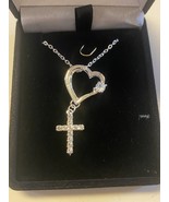 Brazilian Silver Heart &amp; Cross 20&quot; Necklace, New - £17.79 GBP