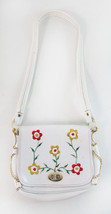Nice Funky Vintage Faux White Leather Embroidered Flower Should Bag Purse - £14.00 GBP