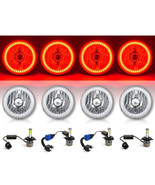 5-3/4&quot; Red SMD Halo Angel Eye Crystal Headlight &amp; 6k 4000LM LED Bulb Set... - £258.10 GBP