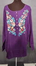 Woman Within Size 3X Tunic Floral Embroidered Long Sleeve Top Violet Purple NWT  - £17.98 GBP