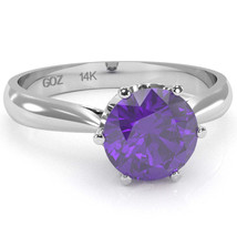 Crown Setting Amethyst Engagement Ring In 14k White Gold - £357.85 GBP