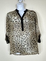 Dressbarn Womens Plus Size 3X Sheer Animal Print V-neck Top Roll Tab Sleeve - £10.62 GBP