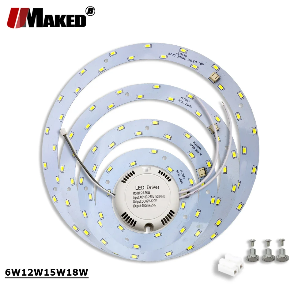  kit driver 8w12w 15w 18w smd5730 round light ceiling light replace tube light retrofit thumb200