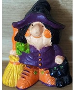 Vintage Hallmark Merry Miniatures Halloween Witch With Cat &amp; Frog Figuri... - £9.19 GBP